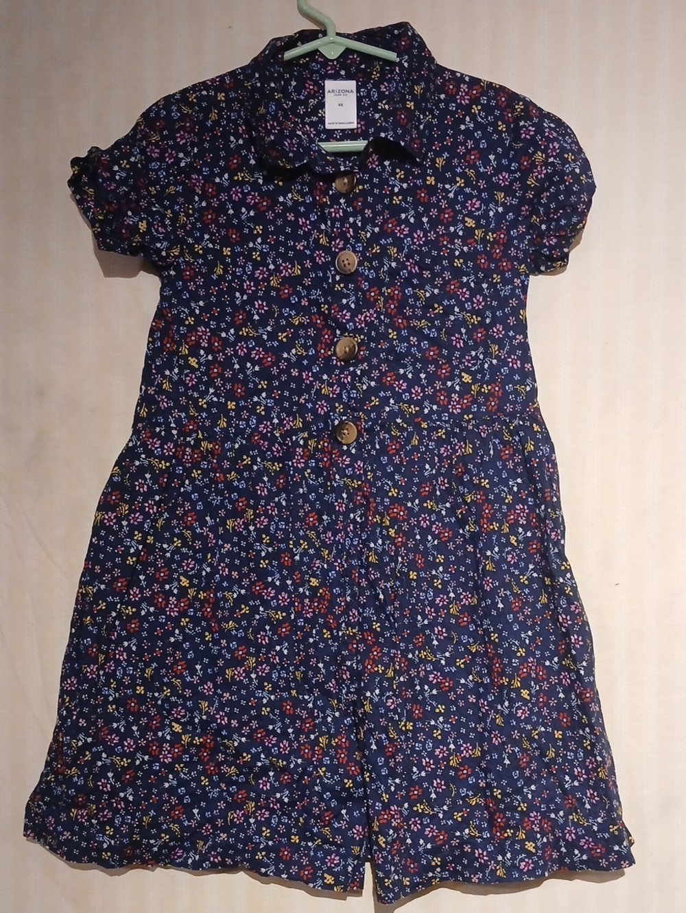 Arizona Jean Company Navy Floral Button Romper Dress